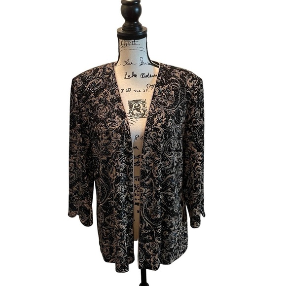 Alex Evenings formal Jacket Open front Black floral Size XL Metallic stretch - Picture 1 of 10